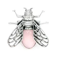 Брошь-кулон Муха 35х38мм с камнем Розовый кварц BR036-02