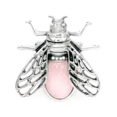 Брошь-кулон Муха 35х38мм с камнем Розовый кварц BR036-02