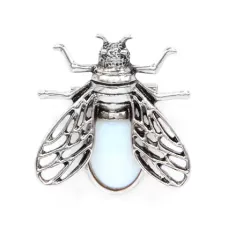 Брошь-кулон Муха 35х38мм с камнем Лунный камень оптом BR036-04