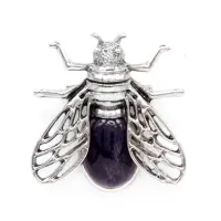 Брошь - кулон Муха 35х38мм с камнем Аметист оптом BR036-06
