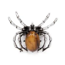 Брошь-кулон Паук 41х33мм с камнем Тигровый глаз оптом BR037-02
