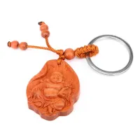 Брелок Хотей в листе лотоса, красное дерево BK032-48