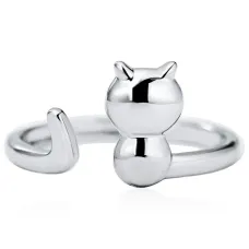 Безразмерное кольцо Кошка, цвет серебряный KL118-S