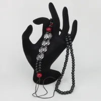 Четки для амулета (кулона), пластик, прозрачные и черные бусины SH014