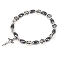 Христианский браслет с распятием, гематит BS228
