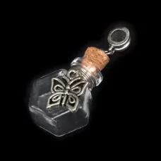 Кулон-флакон с бабочкой 44 мм, стекло AMS004