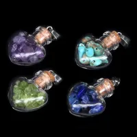 Кулон-флакон Сердечко 3,5 см с натуральными камнями в ассортименте