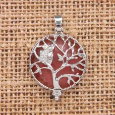 Кулон Дерево d.2,7см с камнем Розовый халцедон BJK083-11