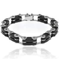 Мужской браслет Цепь с черными вставками, 1см, цвет серебряный BS441