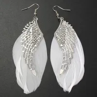 Серьги Крылья ангела с перьями 70х25мм, цвет серебр. SE065