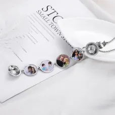 Раскрывающийся кулон - фотоальбом с цепочкой 28х24мм, цвет серебр. BJK108-S