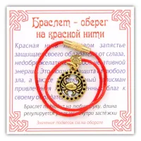 Браслет на красной нити Зодиак - Рак, цвет золот.