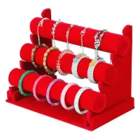 Дисплей для браслетов трехярусный 32х24см, d.5см, красный бархат STN004-1