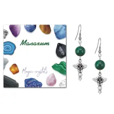 Серьги Кадуцей (здоровье, бизнес, гармония), Малахит SEB07-15-33