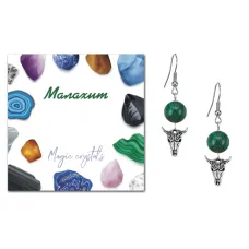 Серьги Череп быка (сила, мужество, защита), Малахит SEB07-15-2076