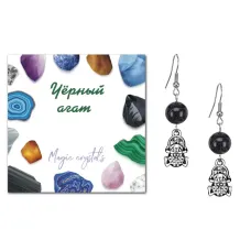 Серьги Лягушка с монетой (богатство), Черный агат SEB07-22-23