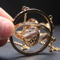 Кулон Песочные часы с цепочкой вращающийся 5,5х4см, золот., серый песок AC028-1