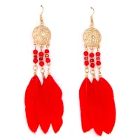 Красные серьги с перьями 10 см SE035-3