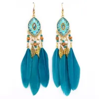 Синие серьги с перьями 11 см SE039-2