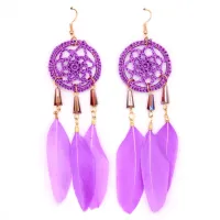 Серьги с перьями Ловец снов 11см фиолетовые SE095-2