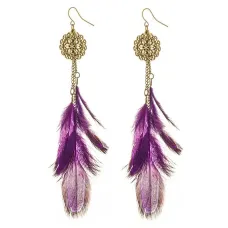 Фиолетовые серьги с перьями 11см SE097-1