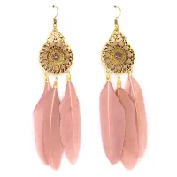 Светло-коричневые серьги с перьями 10см SE102-1