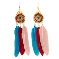 Цветные серьги с перьями 10см SE102-2