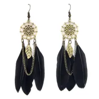 Серьги Ловец снов с перьями, цвет черный SE104-3