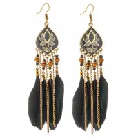 Серьги с перьями Лотос 11 см черные SE112-3