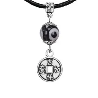 Амулет Монета (богатство), бусина Дзи из агата MKA35-13