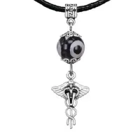 Амулет Кадуцей (здоровье, бизнес, гармония), бусина Дзи из агата MKA35-33