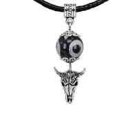 Амулет Череп быка (сила, мужество, защита), бусина Дзи из агата MKA35-2076