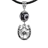 Амулет Подкова и клевер (счастье и удача), бусина Дзи из агата MKA35-P001