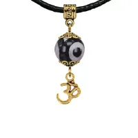 Амулет Ом (защита, духовное развитие), бусина Дзи из агата MKAG-35-0013