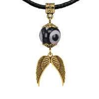 Амулет Крылья ангела (защита высших сил), бусина Дзи из агата MKAG-35-2043