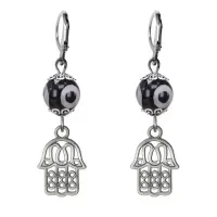 Серьги Хамса (от сглаза и зла), бусины Дзи из агата SE-MKA35-01
