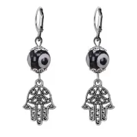 Серьги Хамса (от сглаза и зла), бусины Дзи из агата SE-MKA35-0001