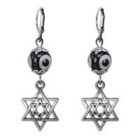 Серьги Звезда Давида (от сглаза и зла), бусины Дзи из агата SE-MKA35-02