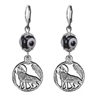 Серьги Волк (защита, сила, победа), бусины Дзи из агата SE-MKA35-07