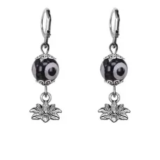 Серьги Лотос (гармония и развитие), бусины Дзи из агата SE-MKA35-15