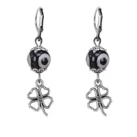 Серьги Клевер (удача, везение), бусины Дзи из агата SE-MKA35-0016