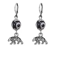 Серьги Медведь (защита, сила, победа), бусины Дзи из агата SE-MKA35-19