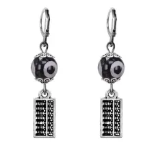 Серьги Счеты (богатство), бусины Дзи из агата SE-MKA35-21