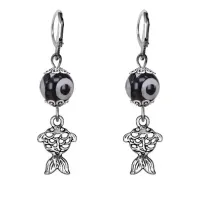 Серьги Золотая рыбка (исполнение желаний), бусины Дзи из агата SE-MKA35-27