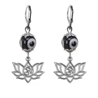 Серьги Лотос и Ом (гармония и развитие), бусины Дзи из агата SE-MKA35-30