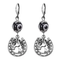 Серьги Подкова (счастье), бусины Дзи из агата SE-MKA35-31