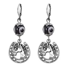 Серьги Подкова (счастье), бусины Дзи из агата SE-MKA35-31