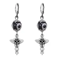 Серьги Кадуцей (здоровье, бизнес, гармония), бусины Дзи из агата SE-MKA35-33