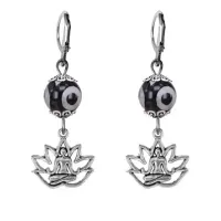 Серьги Лотос (гармония и развитие), бусины Дзи из агата SE-MKA35-2064