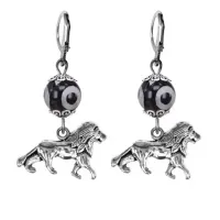 Серьги Лев (храбрость, власть, благосостояние), бусины Дзи из агата SE-MKA35-2073